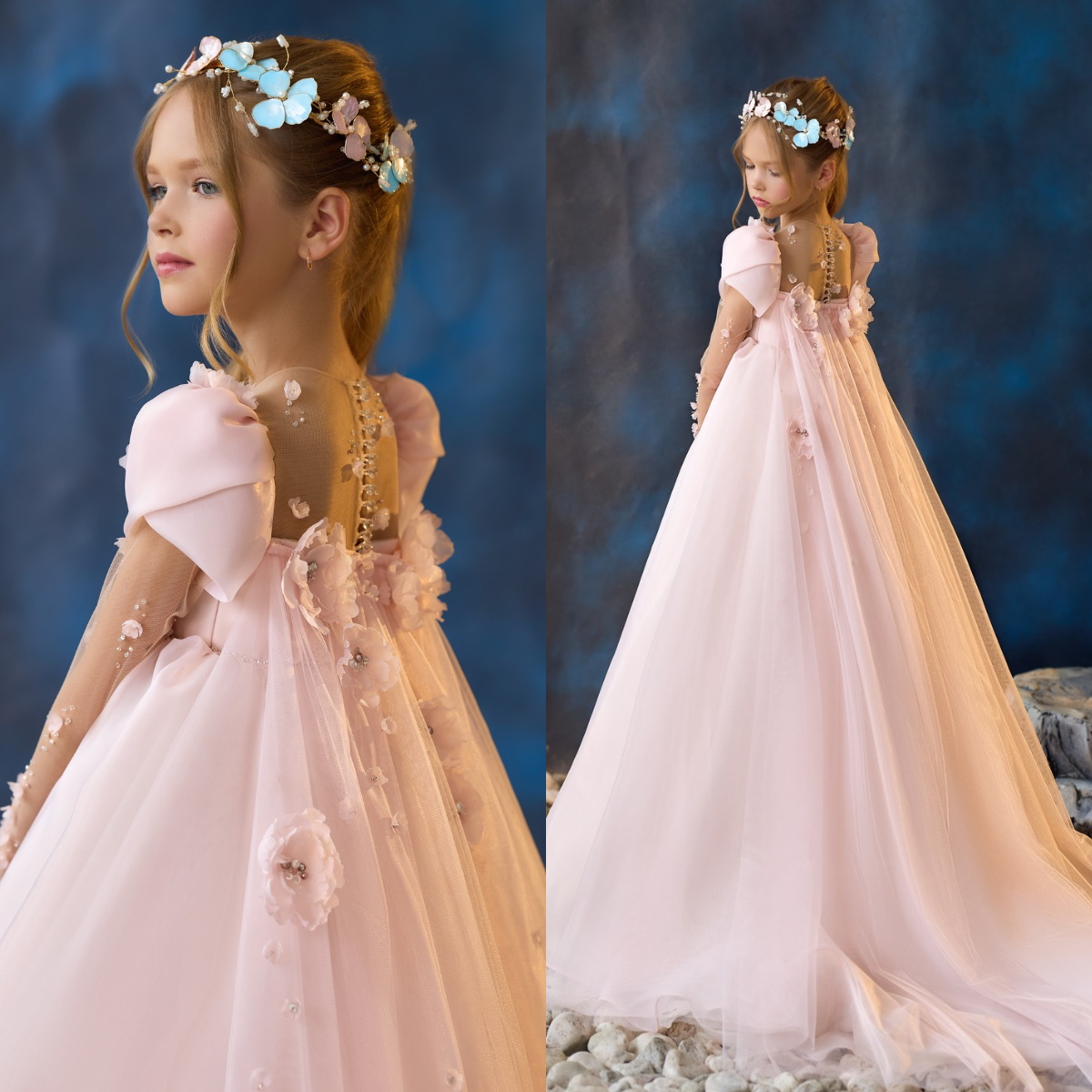 Vestidos florais rosa para meninas, vestidos de festa de aniversário para meninas, personalizados, manga longa, vestidos de primeira comunhão para bebês e crianças