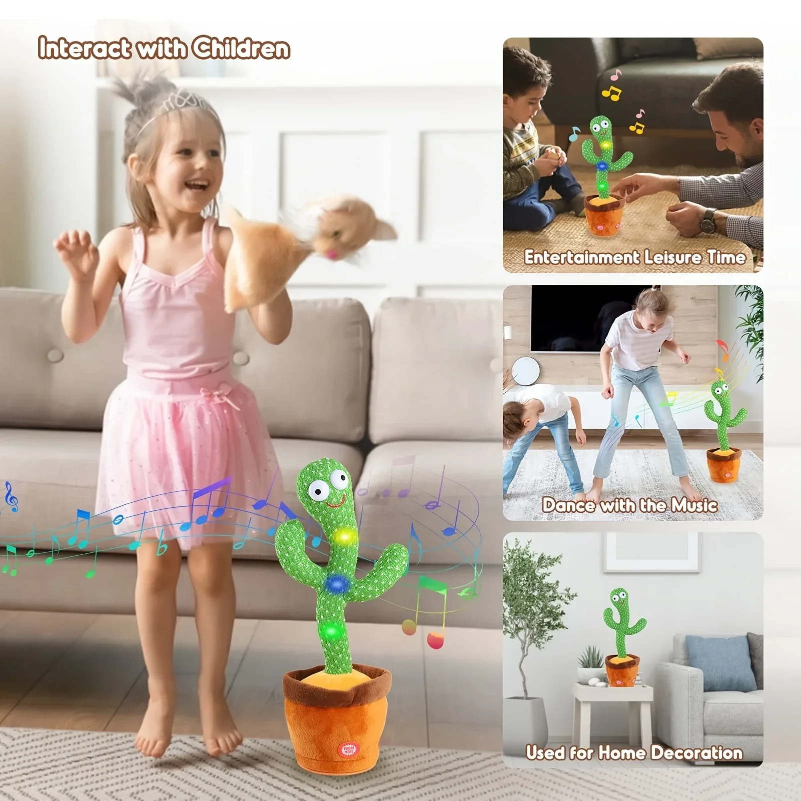 Dança do cacto brinquedo de pelúcia, repetir falando e cantando função, registro USB, educação precoce, presente engraçado