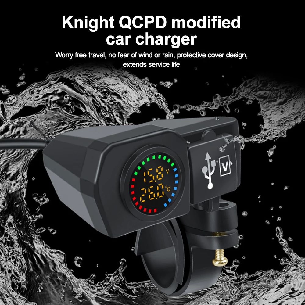 Enchufe de cargador PD QC3.0 para motocicleta de 60W, USB tipo C, carga rápida, enchufe de cargador para motocicleta, voltímetro, termómetro, pantalla Digital
