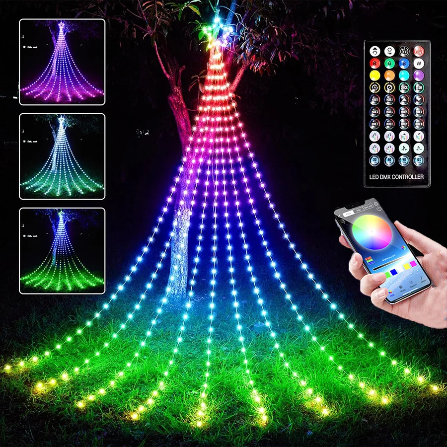 3m 304led Smart App gesteuert Weihnachts baum Wasserfall String Licht mit Star Topper Dream color Wasserfall Fee Licht Girlande