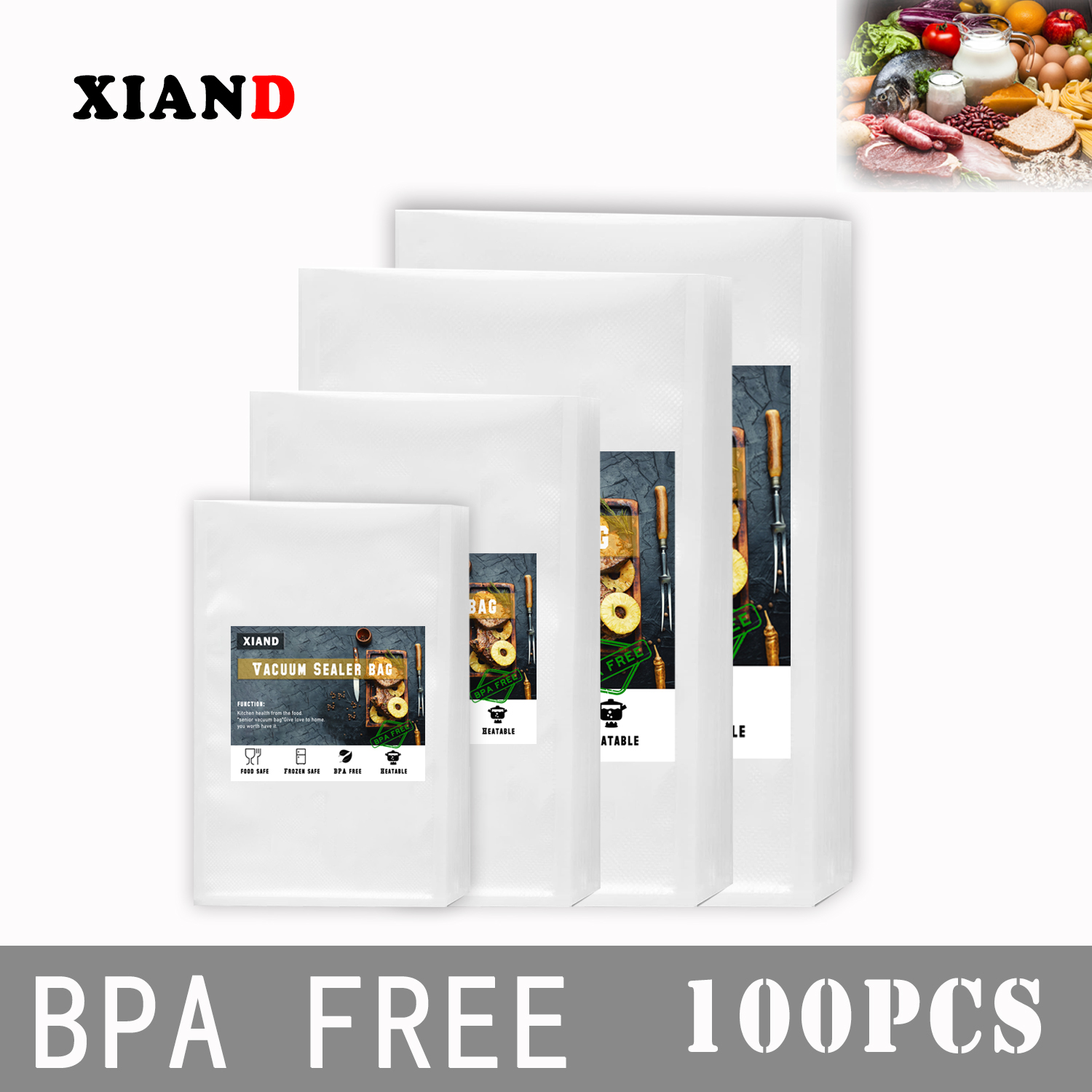 100 Uds bolsas selladoras al vacío de alimentos cocina envasadas al vacío para almacenamiento de ahorro de alimentos bolsas de envasado al vacío