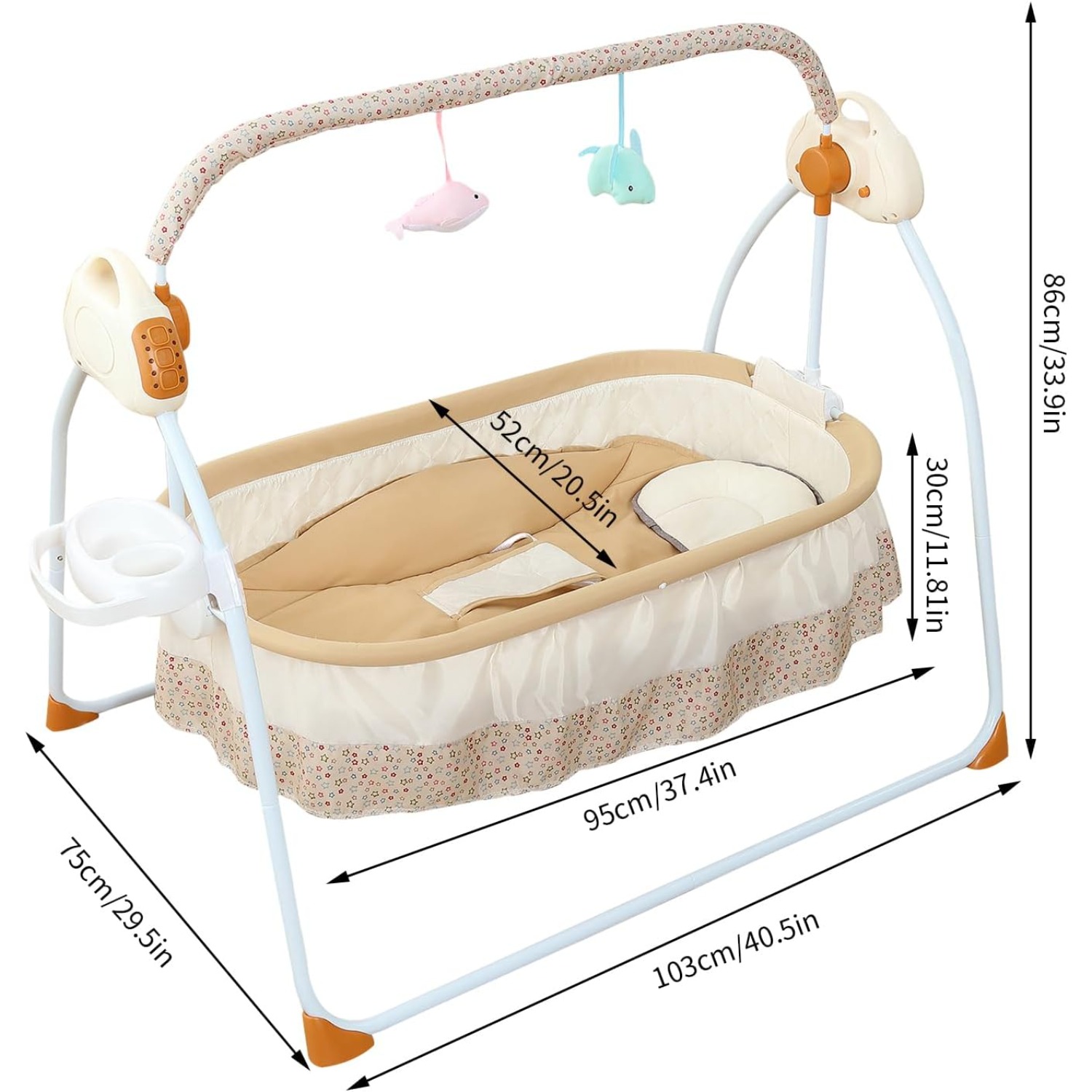 Foldable Bluetooth Baby Crib Cradle Electric Baby Cradle Swing with Remote Control Music Adjustable 5 Speed Rocking Chair Bed