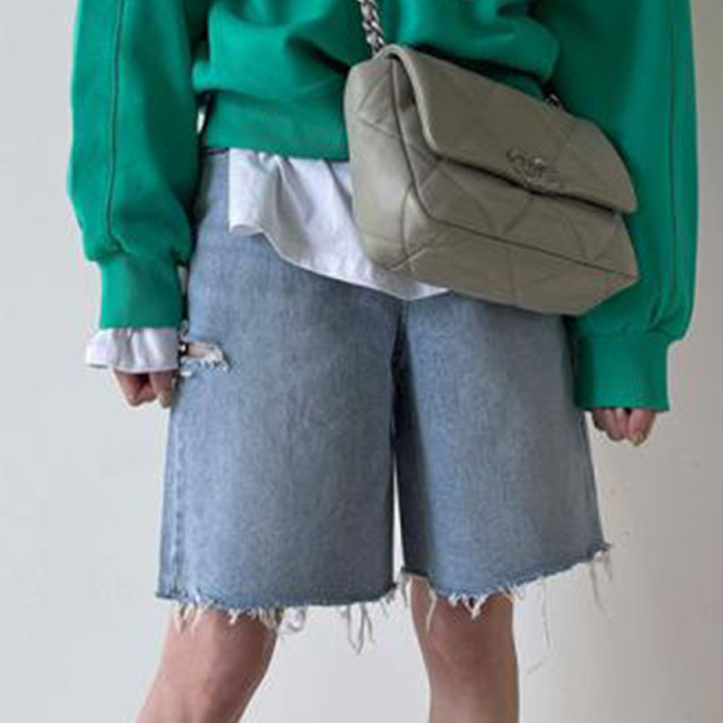 orts Jeans Fs de Cintura Alta, Estilo Vintage, gem Azul, com Fenda Lateral