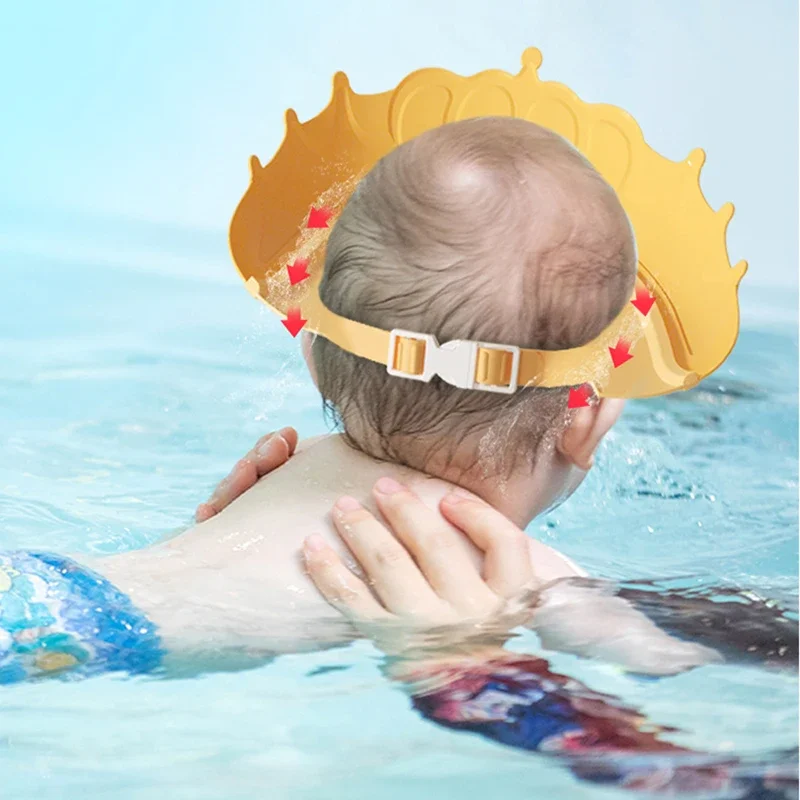 Touca de shampoo de silicone para recém-nascidos e crianças, chapéu de banho ajustável e redimensionável com proteção para os ouvidos e viseira para banho seguro