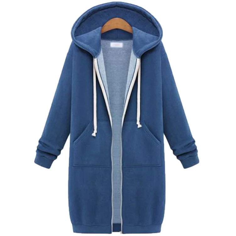 Sudaderas con capucha para mujer, novedad de Otoño Invierno 2023, moda holgada gruesa, diseño de bolsillo de Color sólido, Top con capucha, sudaderas con cremallera larga, abrigo