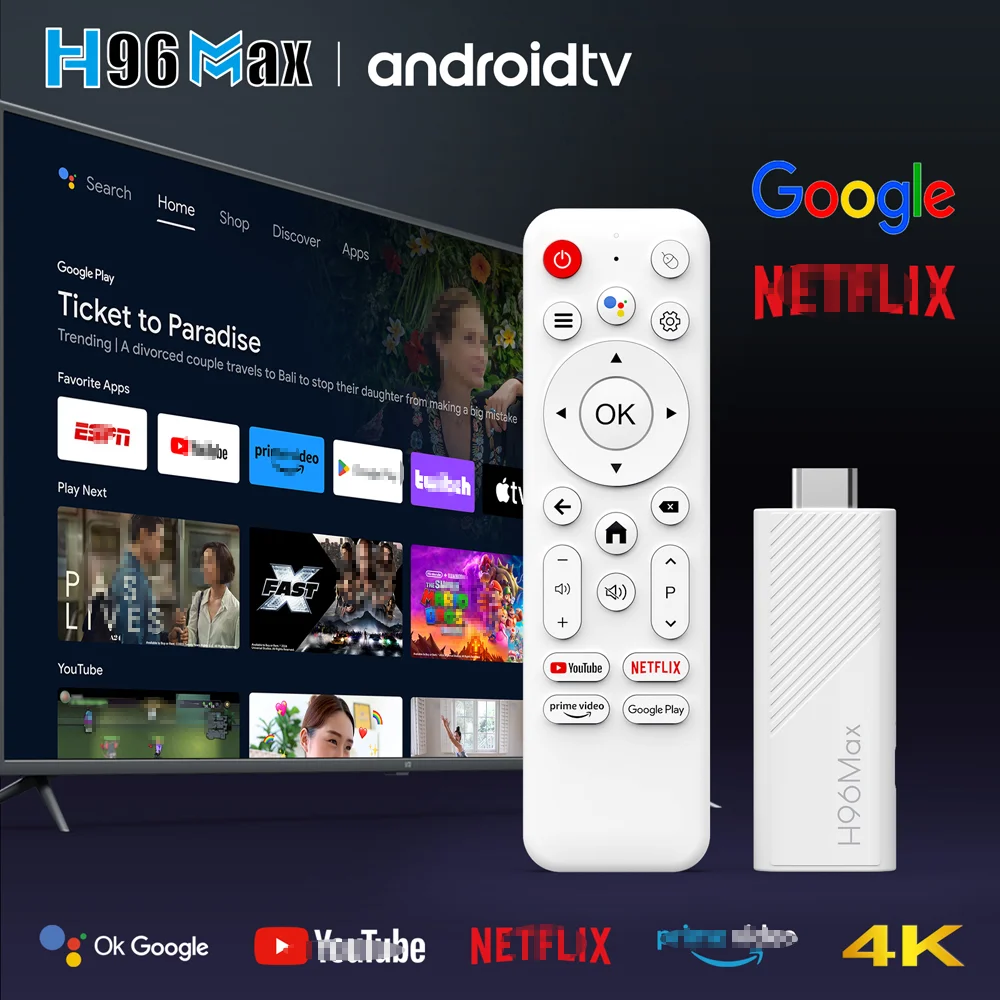 H96 Max Allwinner H313 Android TV Stick Quad Core 4K Wifi6 Voice Assistant Remote Control Game Media Player Smart TV Box