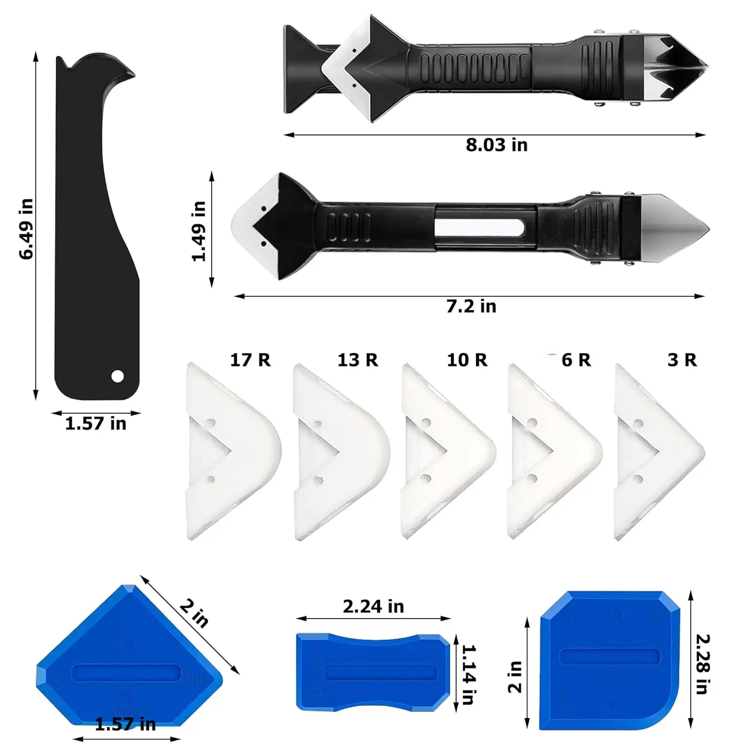 Aplicador de bico de calafetagem, 9 peças, raspador de silicone, selante, calafetagem, removedor suave, kit de ferramentas, calafetagem de chão, finalizador, acessórios de rejunte