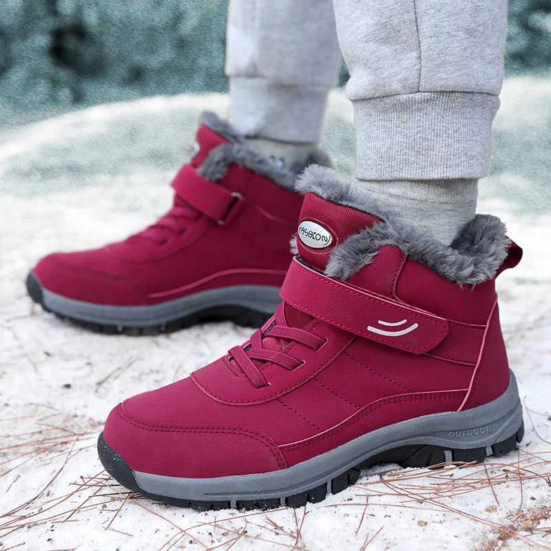 Botas de senderismo al aire libre para mujer, zapatos de nieve con plataforma, botas de felpa para mantener el calor, botines de invierno, zapatos cómodos para caminar