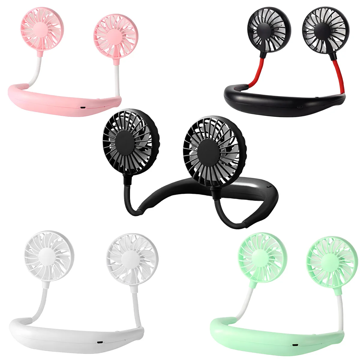 USB wiederaufladbarer Mini-Sport-Ventilator mit 3 Geschwindigkeiten und verstellbarem Hals, für Zuhause, Büro, Outdoor, Reisen, tragbarer hängender Halsventilator
