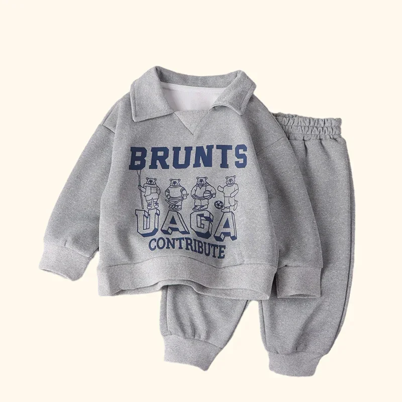 子供服セット秋冬ポロトレーナー + パンツスポーツスーツ子供男の子女の子暖かいジャージ子供服