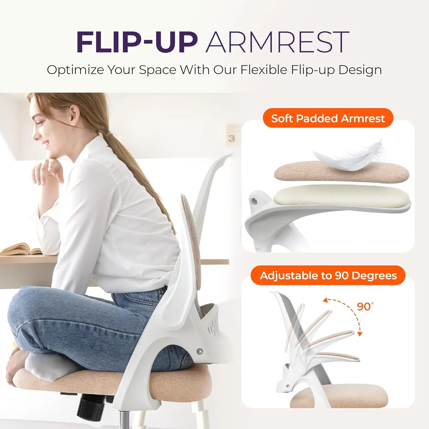 Office Desk Computer Gaming Chair with Ergonomic Lumbar Back Support Flip-up Padded Armrest Adjustable Height and Wheels