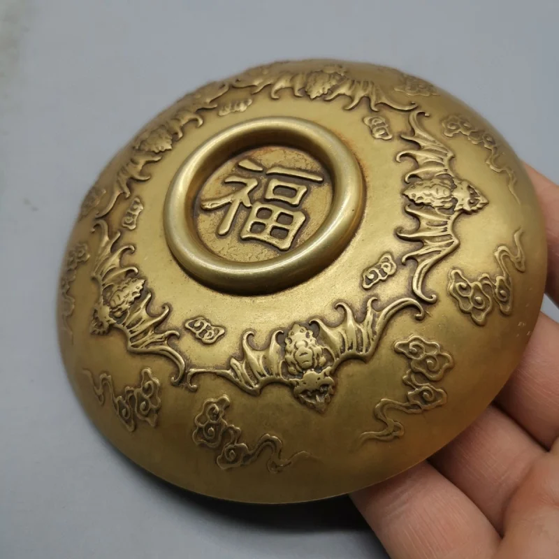 Antique Copperware Collection Brass Hundred-Character Blessing Plate Blessing Descends from Heaven Blessing Longevity Peacework