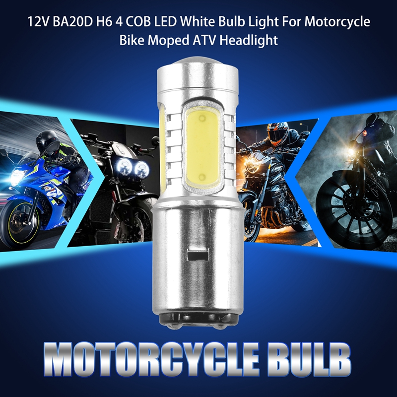 Novo 12v ba20d h6 4 cob led lâmpada branca para motocicleta bicicleta ciclomotor atv farol