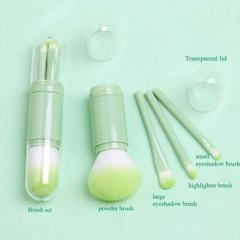 Brocha de maquillaje multifuncional retráctil portátil, brocha para colorete con tapa, juego de brochas para sombra de ojos en polvo suelto 4 en 1, Mini brocha suave
