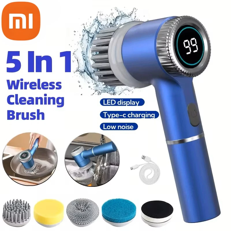 Xiaomi Wireless Electric Cleaning Brush LED Display Kitchen Bathroom Toilet Portable Powerful Clean Brush 5 Brush Heads