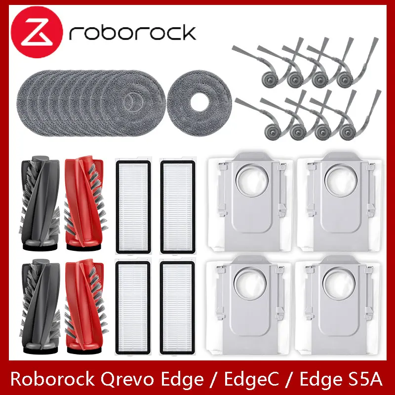 Подходит для пылесосов (Roborock Qrevo Edge / EdgeC / Edge S5A / 5V1 / Curv) Основная роликовая боковая щетка Hepa-фильтр Швабра Тканевый мешок для пыли