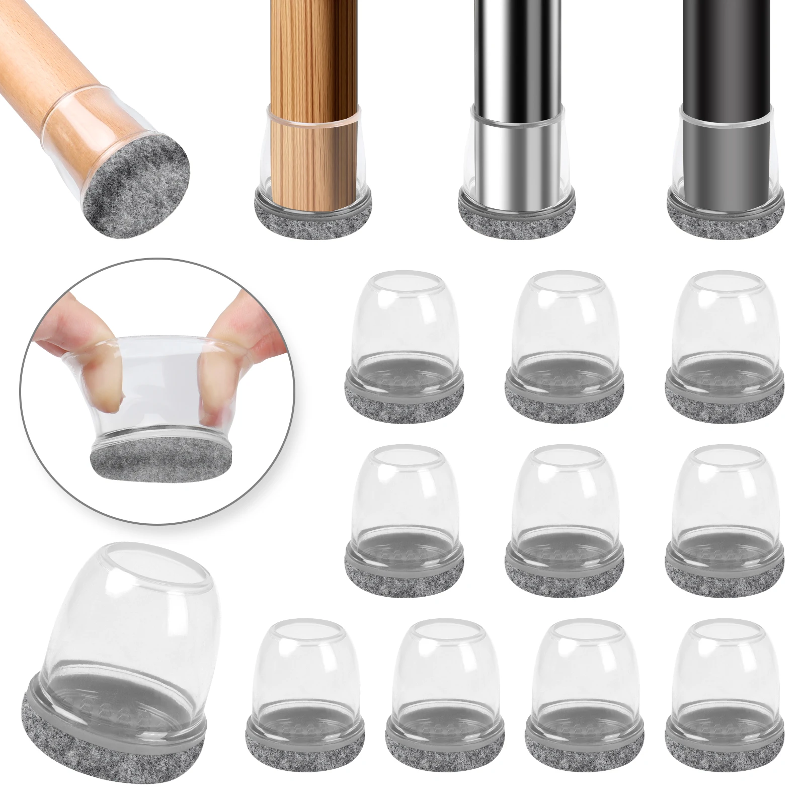 Gorros de silicona para patas de silla, antideslizantes, para evitar arañazos, Protector silencioso de suelo de madera dura, almohadilla para pies de muebles de fieltro impermeable, 16 Uds.