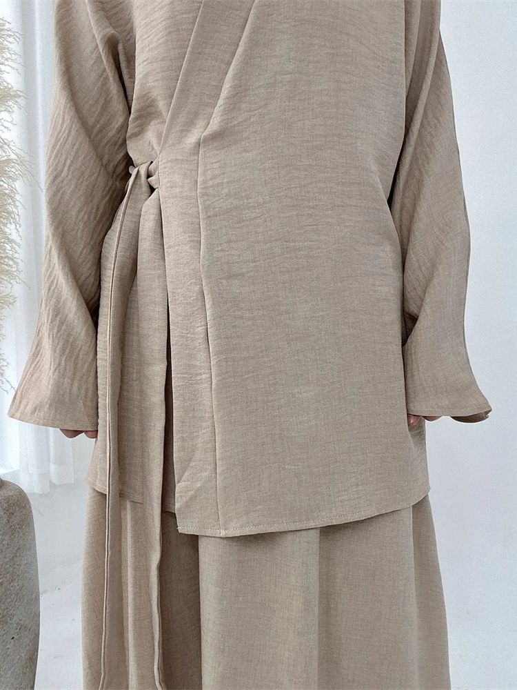 Eid plain 2 peça abaya conjunto topos saia modesto conjuntos muçulmanos abayas para roupas femininas robe caftan marocain femme musulmane kaftan