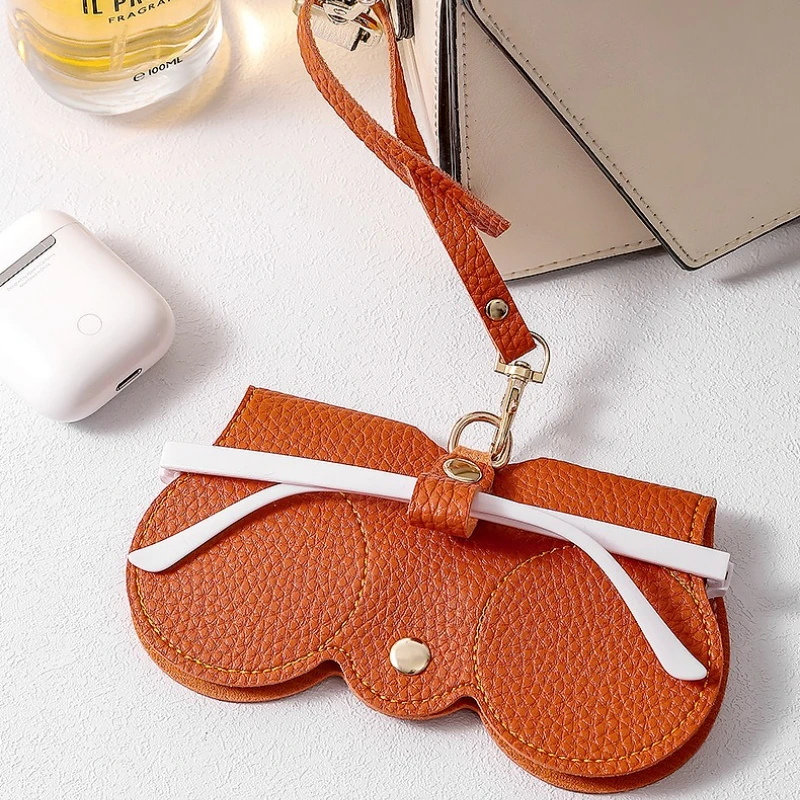 1 custodia per occhiali in PU carina |   Borsa per occhiali portatile con chiusura a scatto - Organizer da viaggio antigraffio (roffrato in litchi)