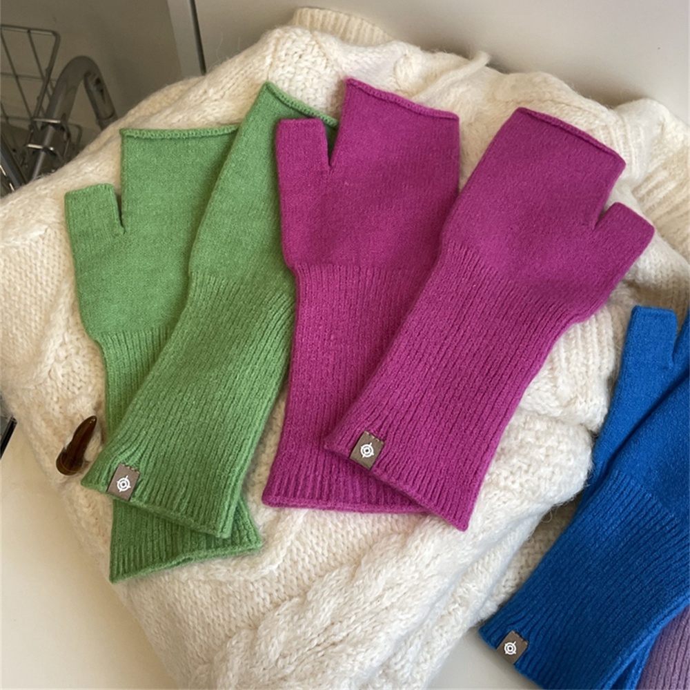 Unisex Long Half Finger Gloves Women's Unisex Winter Fingerless Mittens Solid Colour Goth Wool Hand Mittens Cosplay Accessories