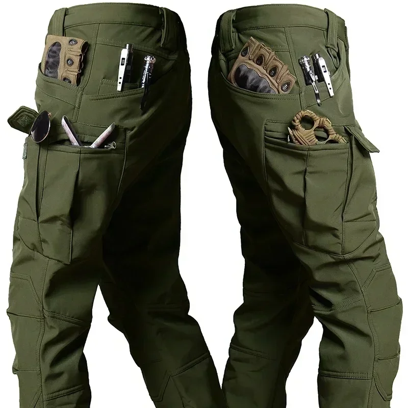 Traje de camuflaje de invierno para hombre, conjunto táctico cálido de concha suave de lana impermeable, ropa de caza gruesa para senderismo al aire libre, combate a prueba de viento