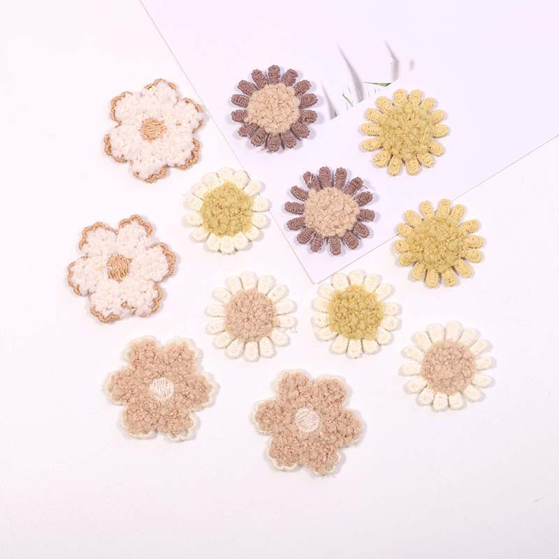 Margaridas De Lã Flor Bordado Patch, Emblema De Costura, Plush Girassol Adesivos para Roupas, Vestido Headwear, Apliques De Moda, 20Pcs