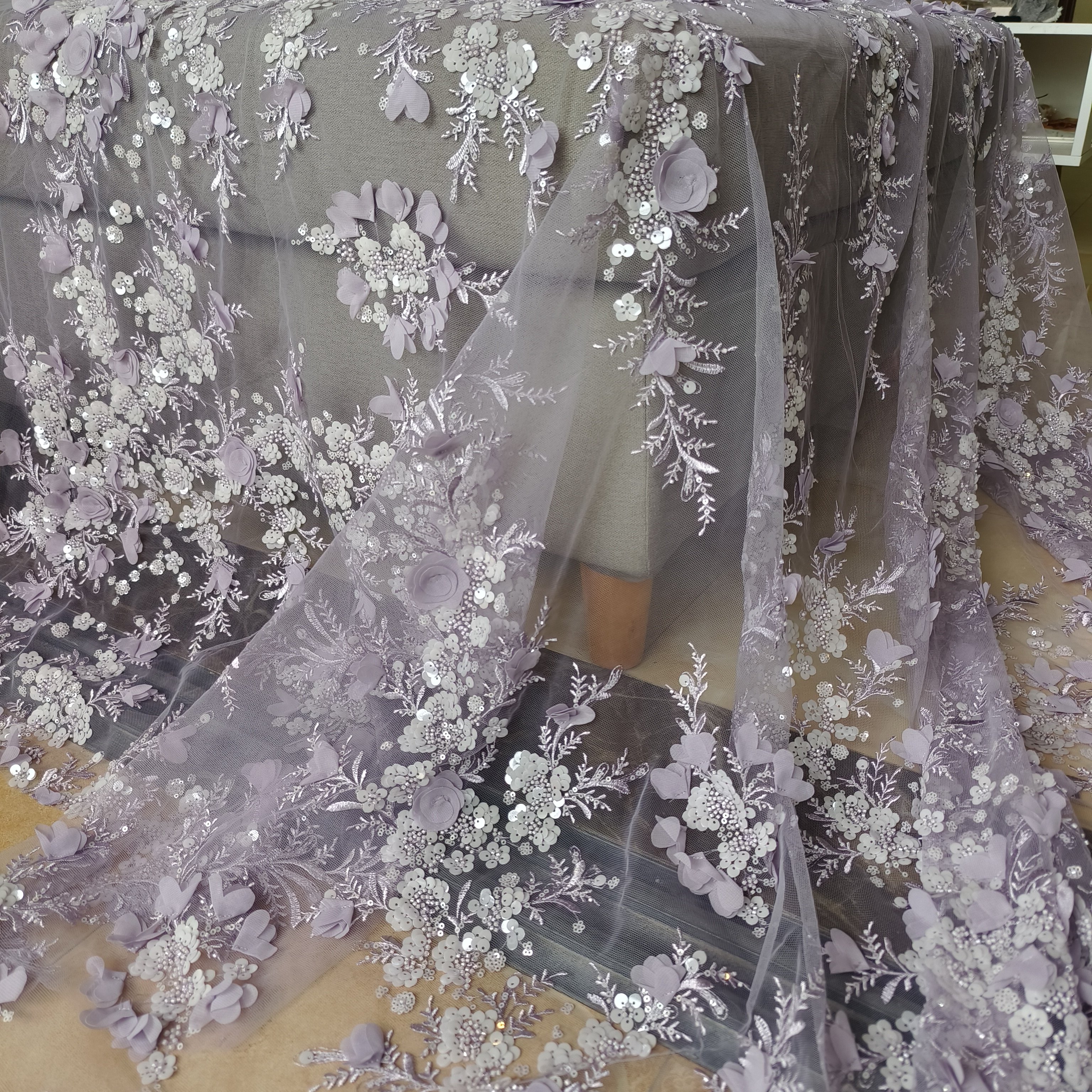 Multi-cor voilet verde laranja lantejoulas grânulo artesanal flor tridimensional para vestido de noite de casamento