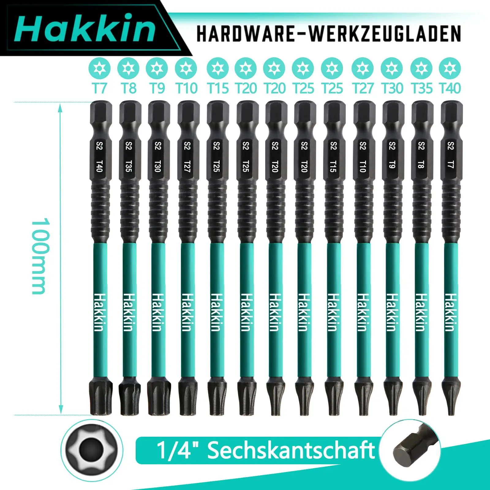 13Pcs 55mm Torx Bit Set with Bit Holder Security Torx Star Bits 1/4 Inch Hex Shank Magnetic Tamper Resistant Screwdriver Bit