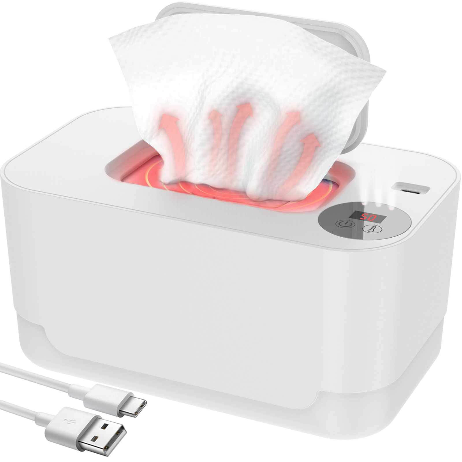 USB-babydoekjeswarmer LED-licht Natte doekjes Warm houden Doos Verstelbare temperatuur Verwarming Luierdispenser Draagbare grote capaciteit