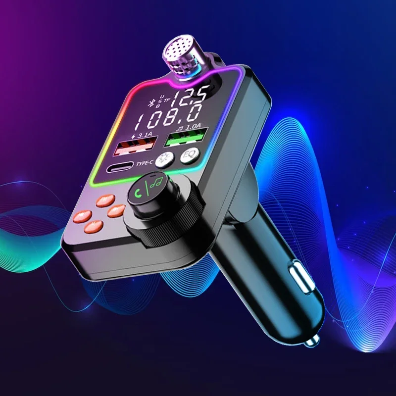 VIKEFON Auto Bluetooth Schnellladegerät Auto Zigarettenanzünder Anruf Freisprecheinrichtung EQ Atmosphärenlicht MP3-Player FM-Transmitter Ladegerät