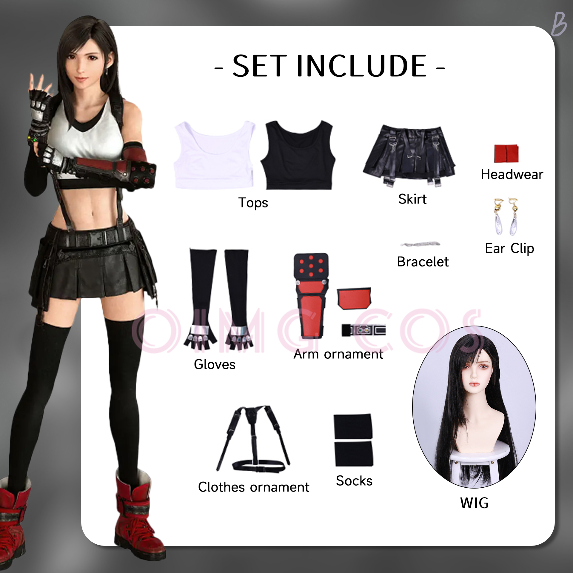 Disfraz de Tifa Lockhart, uniforme de carnaval, peluca, disfraces de Halloween de Anime, juego para mujer