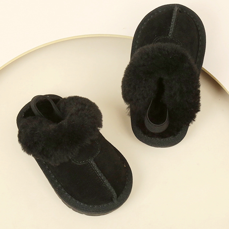 Kleine Kinder Schneeschuhe solide warme flache Jungen Mädchen Echt leder böden Winters chuhe mit dicken Plüsch Kleinkind Freizeit schuhe