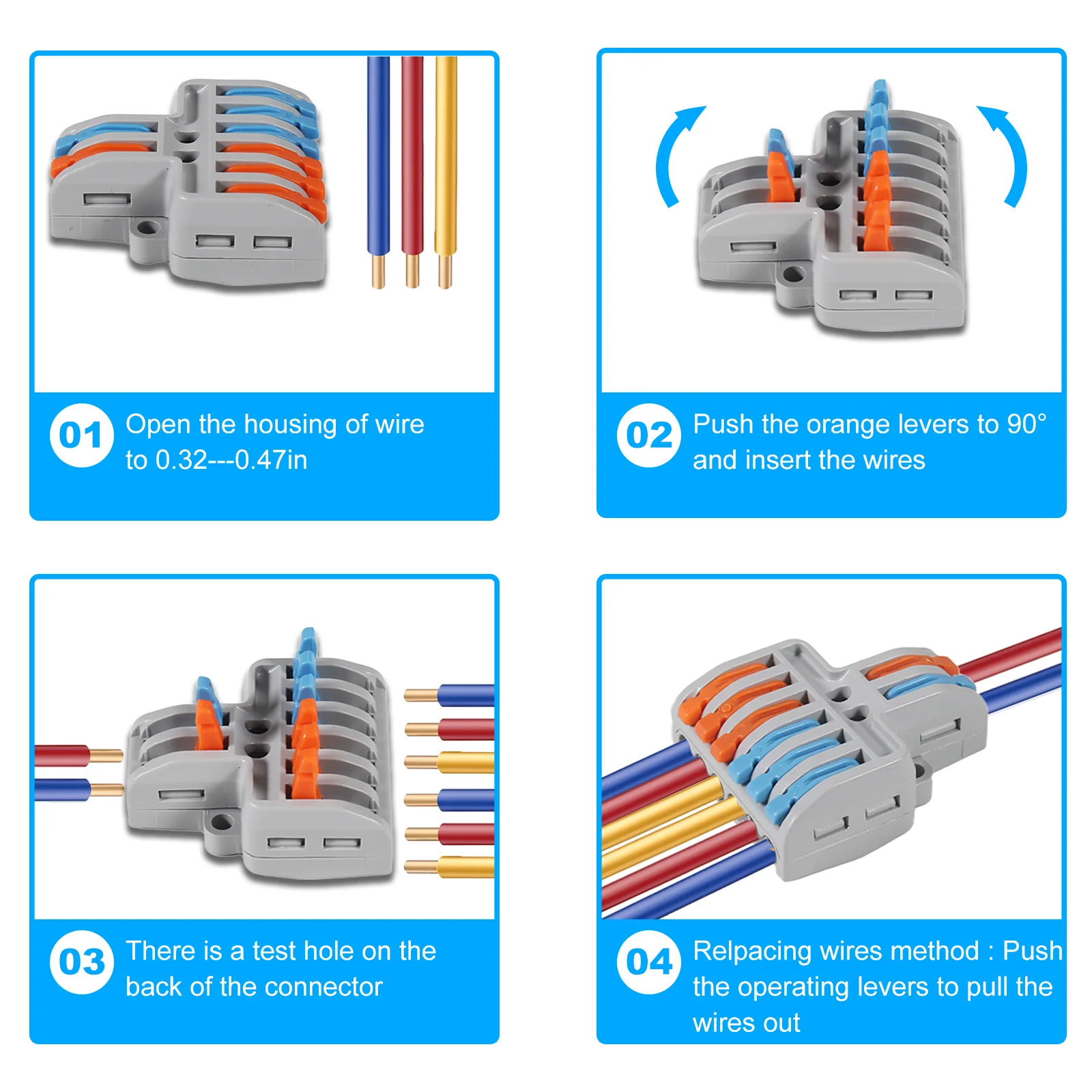 9pcs Compact Splicing Wire Connectors Assortment Pack Lever Connector Kit, Quick Wiring Connector for AWG 28-12