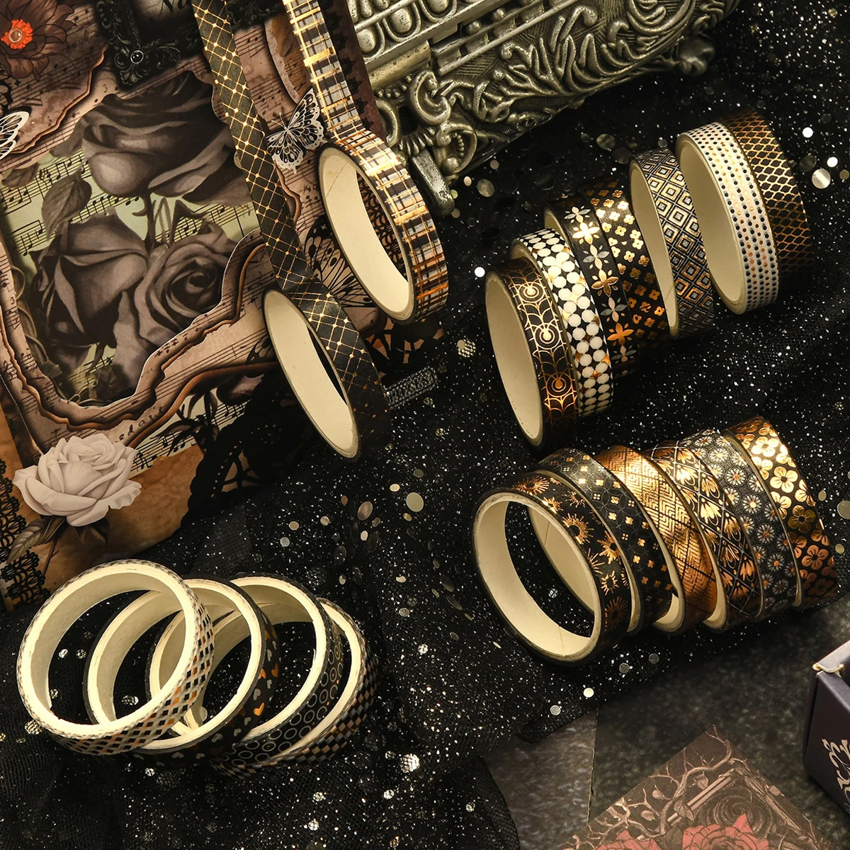 36rolls Slim golden foiled Washi Tapes Set 7mm skinny Masking Tapes For Scrapbooking Journaling Planner Notebook
