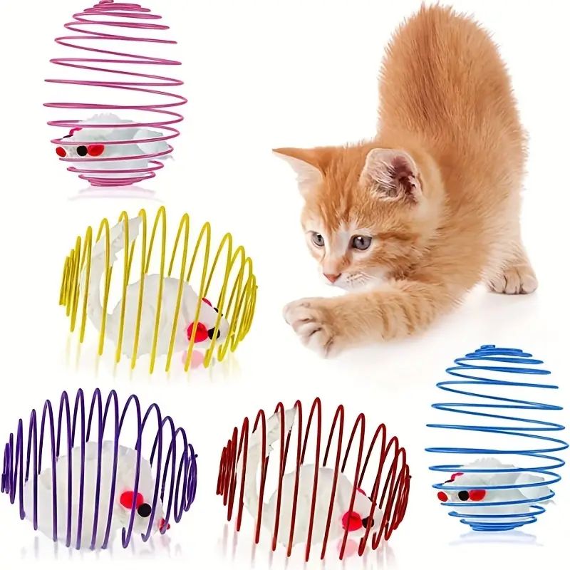 Pelotas de juguete para gatos, divertidos juguetes elásticos con resortes para gatitos, ratas enjauladas interactivas, bolas rodantes para gatos, accesorios para gatos de Color aleatorio para mascotas