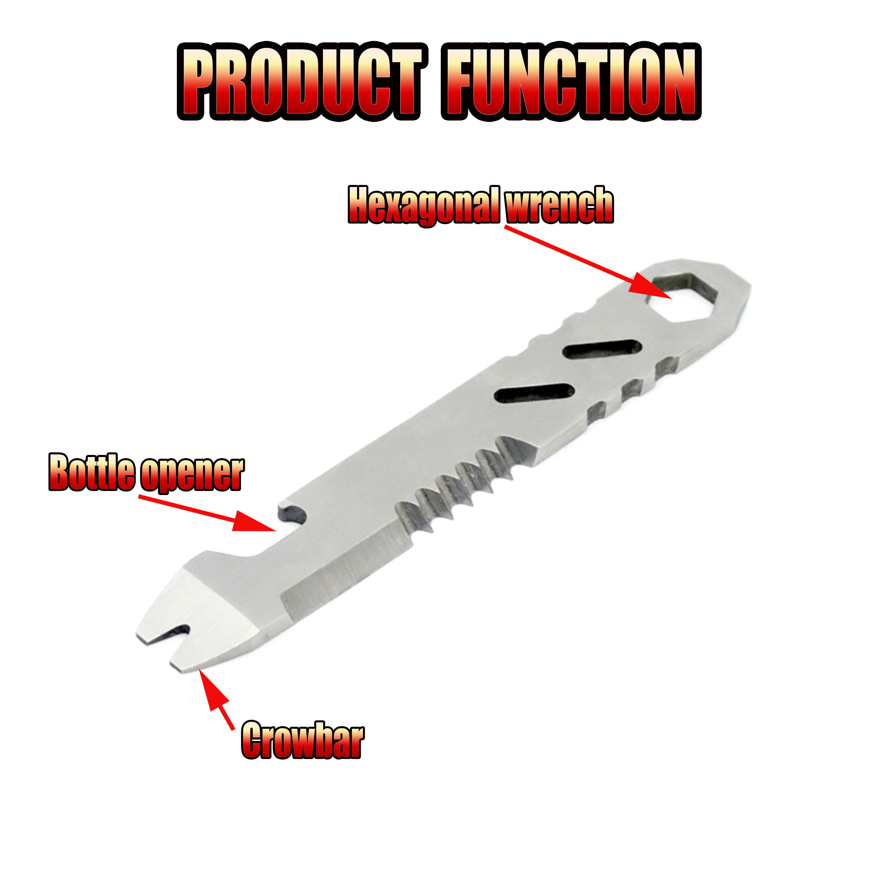 Mini stainless steel crowbar, multi-function Allen wrench, Bottle opener , portable outdoor camping Edc tool