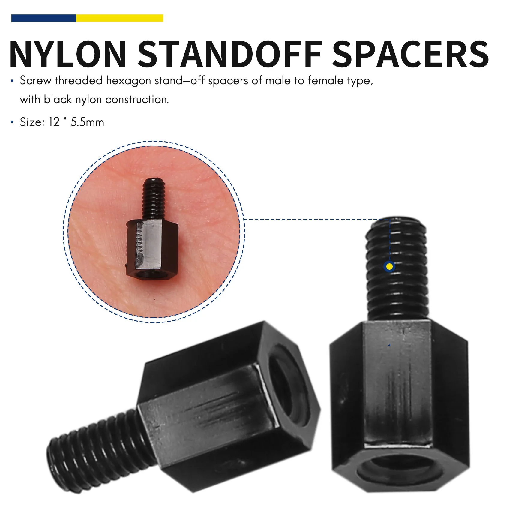 ABFA 100x carte mère en Nylon entretoise hexagonale filetée filetage M3 6 + 6mm noir