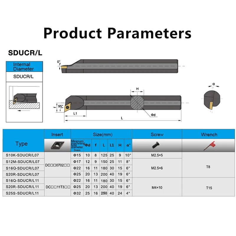 Internal turning tool S08K/S10K/S12M/S14N/S16Q/S20R/S25S- SDUCR/L07/11 Lathe Turning CNC Cutting Tool Cutter Bar