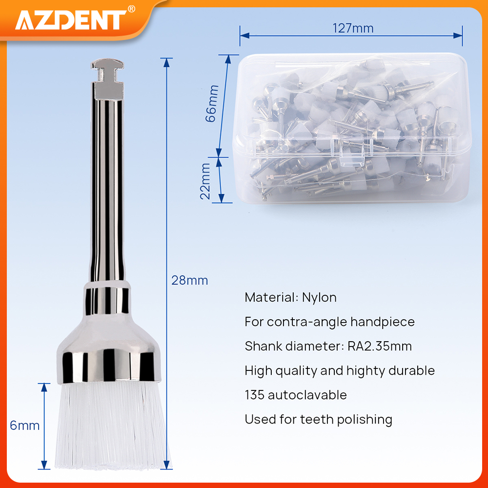 100pcs/Box AZDENT Dental Polishing Brushes Prophy Brush White Nylon Bowl Flat Shape Latch Type RA Polisher Single Use Dentsitry