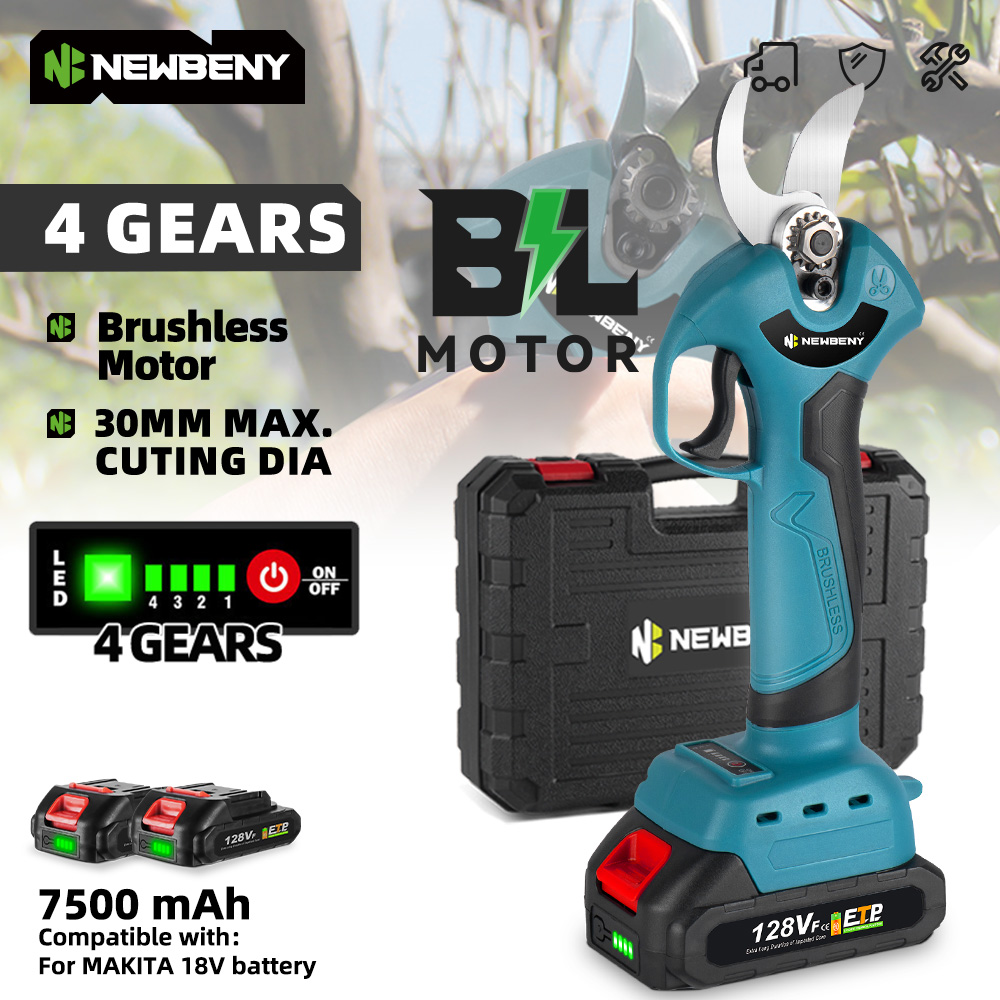 NEWBENY 1500 W 30mm Bürstenlose Elektrische Gartenschere 4 Gänge Garten Elektrische Schere Zweig Beschneiden Werkzeuge Für Makita 18 V Batterie