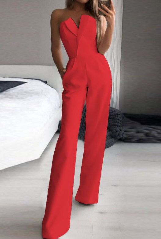 Jumpsuits สําหรับผู้หญิง Jumpsuits เซ็กซี่ Slim Office Lady Elegant Chic แขนกุดสีดําสีขาวสีแดง Casual Romper Bodysuit