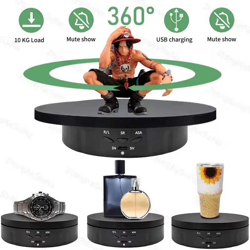 Motorizado 360 °   Soporte de exhibición giratorio con velocidades ajustables alimentadas por USB para joyería/zapatos fotografía vídeo disparo comercial