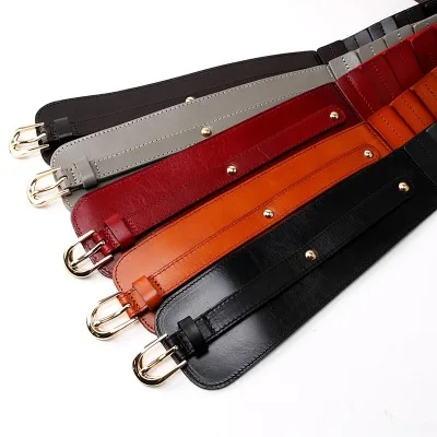 Cinturón Vintage de cuero genuino para mujer, 100% cuero de vaca, ancho, alta calidad, elástico, rojo y negro