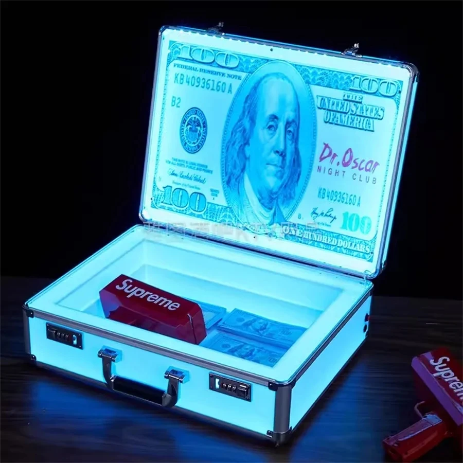 Bar Club Customized US Dollar 100 Money Case Carrier Holder Box LED Bottle Presenter suitcase display VIP currency briefcase
