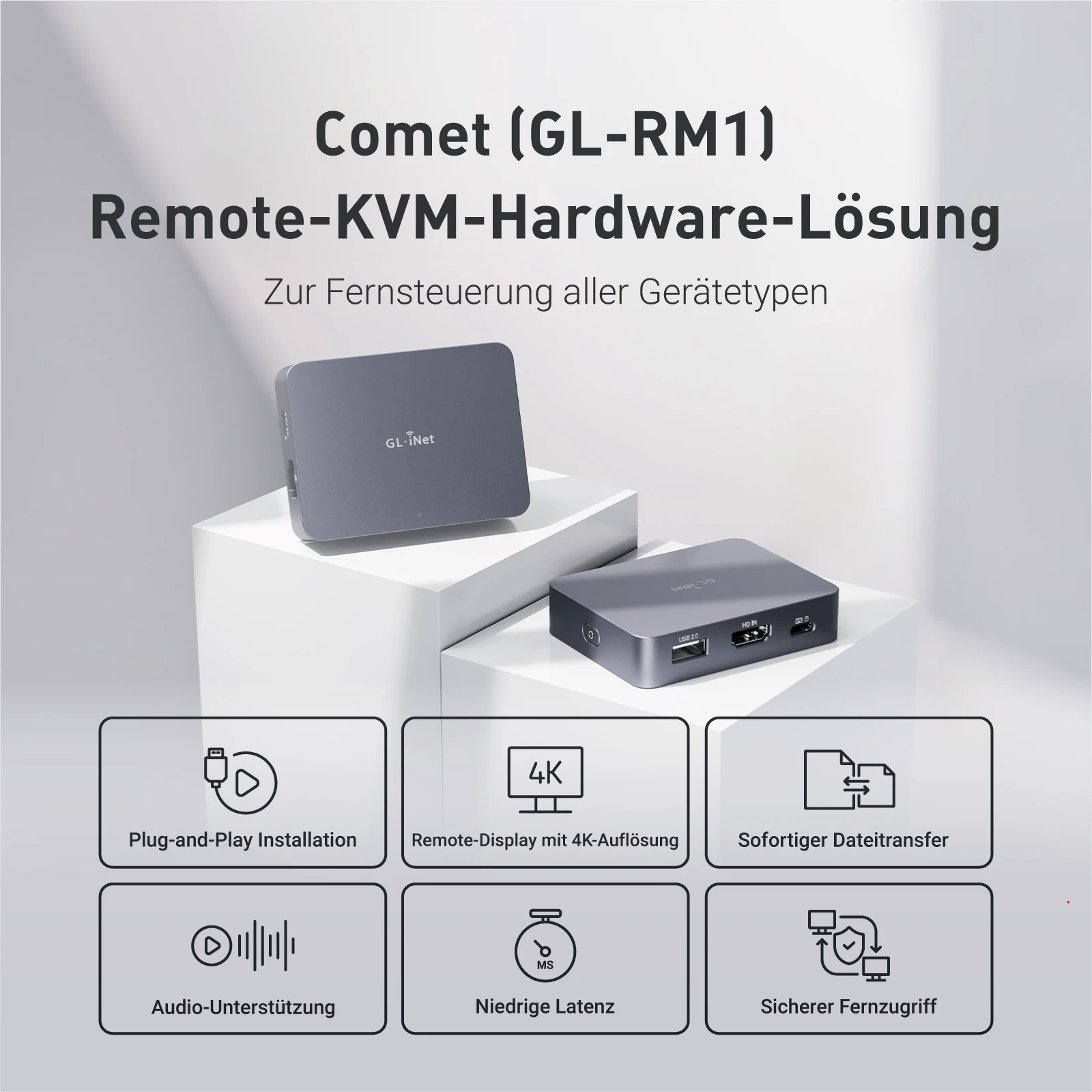 GL.iNet Comet (GL-RM1) Fern-KVM-Steuerung über Internet 4K@30Fps Tailscale Support Remote Keyboard Video Mouse