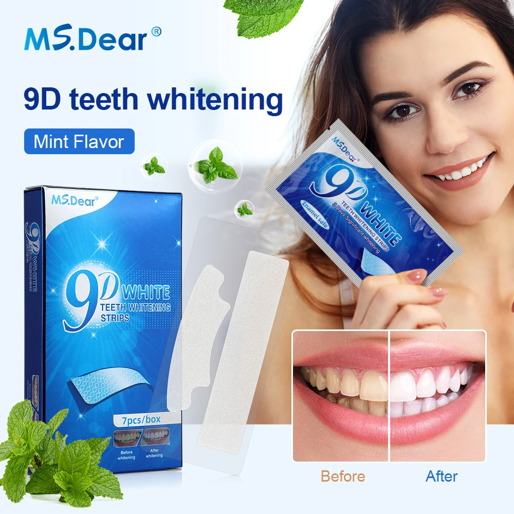 Tiras de limpieza de dientes blancas de Gel 9D, cuidado de higiene bucal, tiras blanqueadoras de dientes de doble elasticidad, carillas de dientes postizas, herramienta de belleza dental