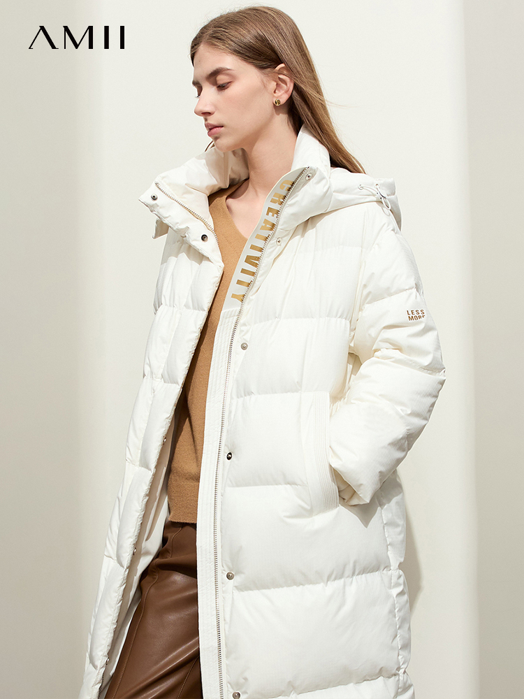 Amii-casaco de algodão acolchoado com carta impressa para as mulheres, casaco quente com lapela e capuz, roupa ao ar livre, inverno, novo, 2023, 12344191