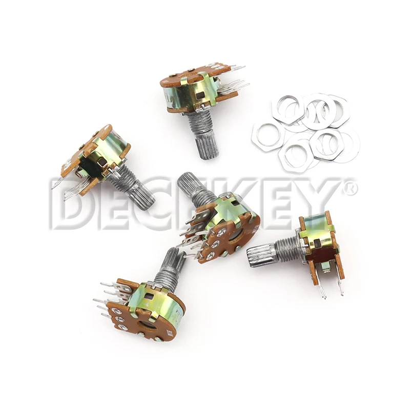 10 Uds WH148 potenciómetro 6 pines 15mm eje con tuercas y arandelas potenciómetros lineales B1K B2K B5K B10K B20K B50K B100K B500K B1M