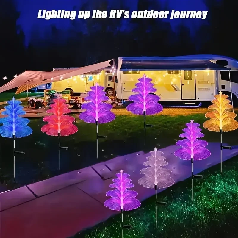 ไฟสวนพลังงานแสงอาทิตย์กลางแจ้ง 1 ชิ้น 7 สี ไฟติดเสาพลังงานแสงอาทิตย์รูปแมงกะพรุน ไฟเปลี่ยนสีกลางแจ้งพลังงานแสงอาทิตย์