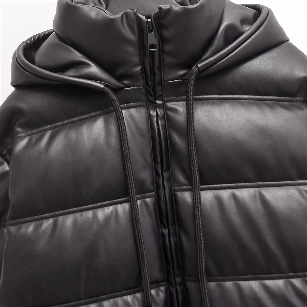 Zach Ailsa feminino simples couro sintético com capuz quente roupas de algodão grosso outono e inverno nova jaqueta de manga comprida